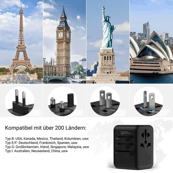 TourVolt - Internationaler Reiseadapter für 224 Länder